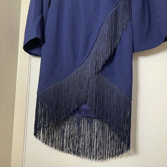 by egreis jocelyn navy blue fringe overlap long sleeve dress size small - Picture 3 of 7